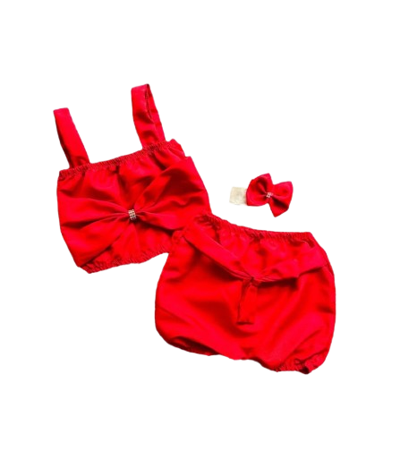 Roupa de Bebê Cropped, Short e Faixa