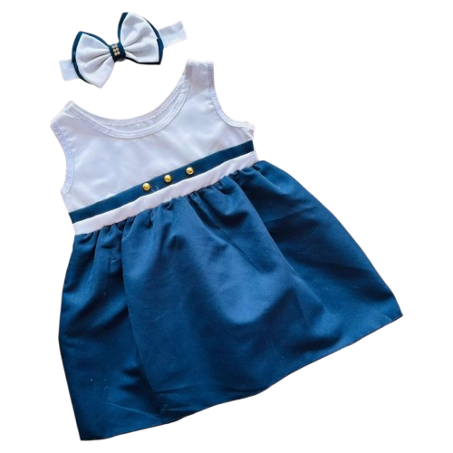Roupa de Bebê Vestido Com Faixa azul marinho