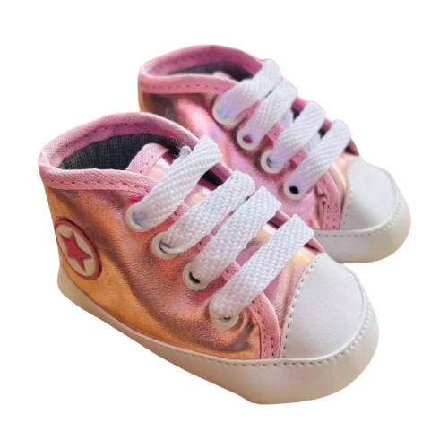Tênis Baby Rosa Bebê Metalizado
