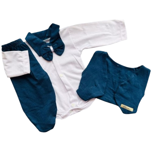 Linha Baby Body Com Gravata Colete e Mijão azul marinho