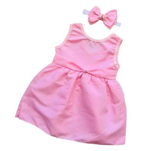 Linha baby conjunto vestido e faixa de cabelo rosa
