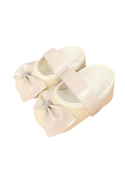 Sapatilha Bege Com Laço e Strass