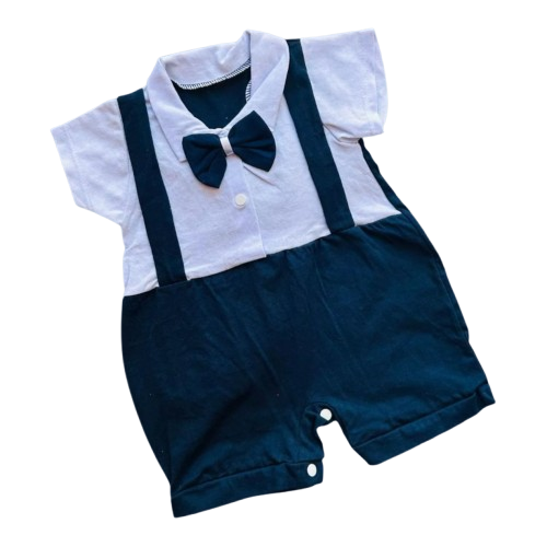 Linha baby macacão curto gravata azul marinho