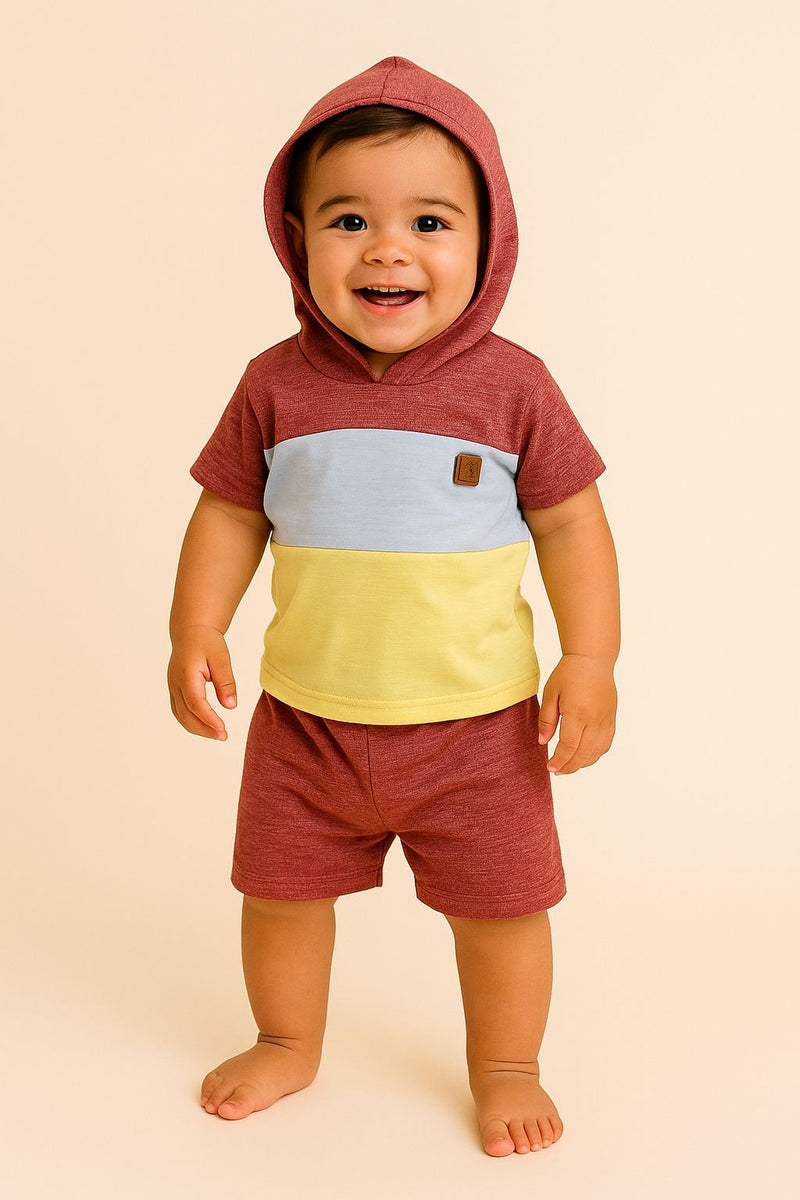Roupa de Bebê Camiseta Com Capuz e Short