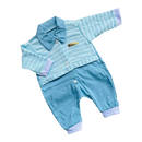 Linha baby macacão listrado azul piscina