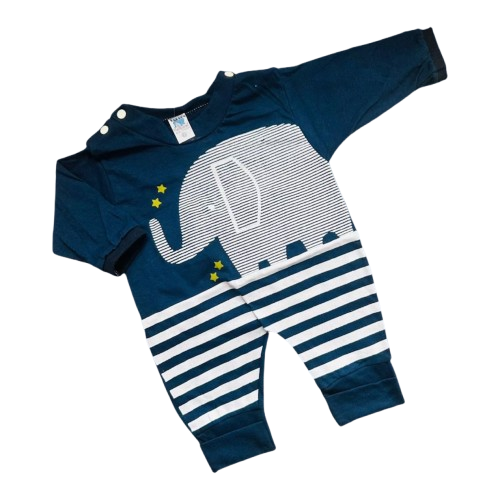 Roupa de Bebê Macacão Longo Elefante azul marinho