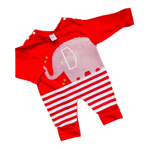 Roupa de Bebê Macacão Longo Elefante vermelho