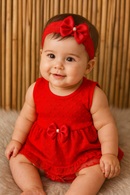 Kit Bebê 3 Peças Vestido + Calcinha + Faixa de Cabelo