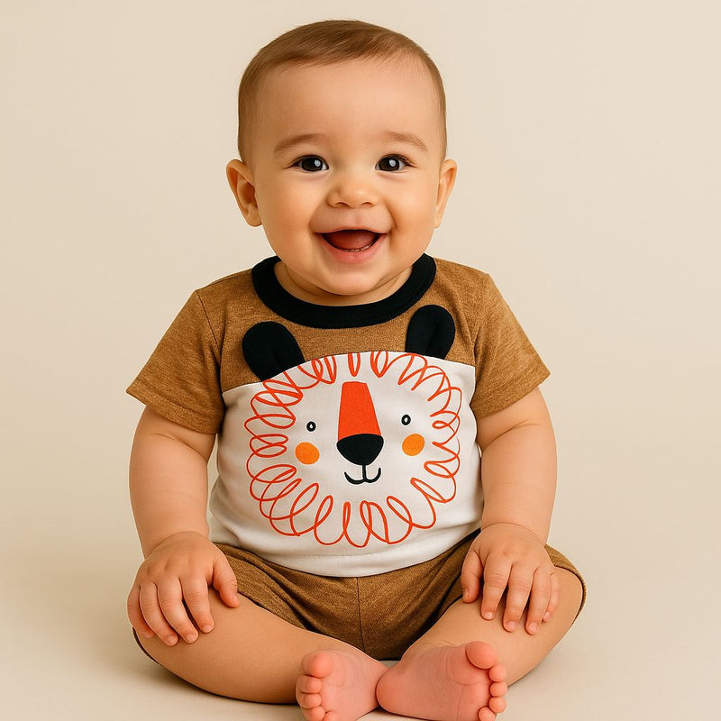Roupa De Bebê Camiseta e Short Leão marrom