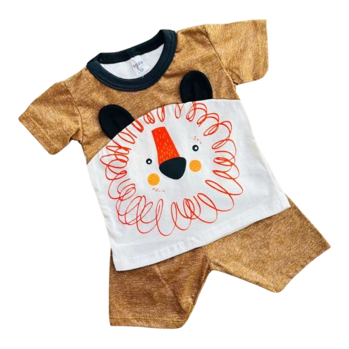 Roupa De Bebê Camiseta e Short Leão marrom