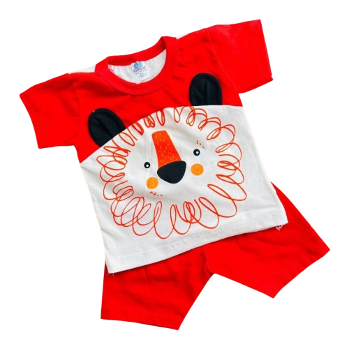 Roupa De Bebê Camiseta e Short Leão vermelho