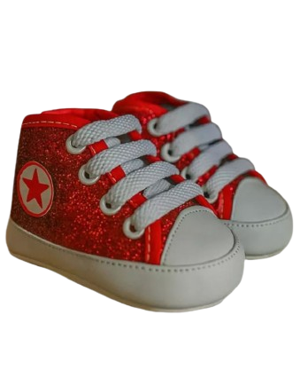 Tênis Baby Vermelho Feminino com Glitter