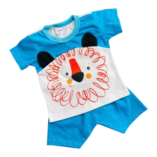 Roupa De Bebê Camiseta e Short Leão azul piscina
