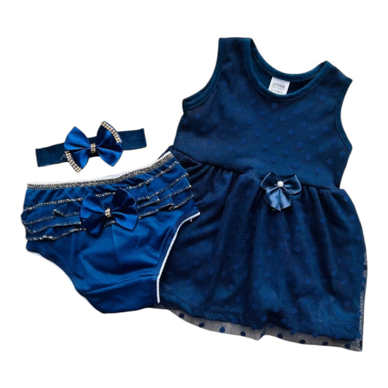 Kit Bebê 3 Peças Vestido + Calcinha + Faixa