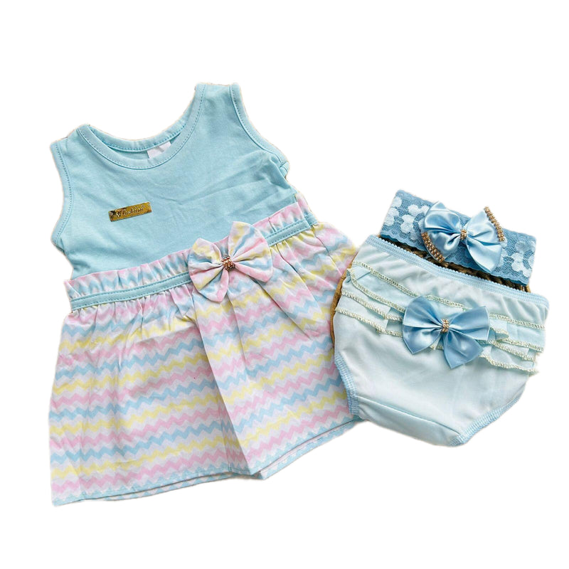 Kit Bebê 3 Peças Vestido + Calcinha + tiara