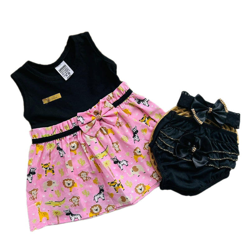 Kit Bebê 3 Peças Vestido + Calcinha + tiara