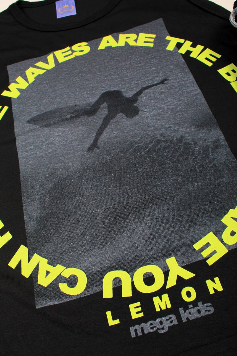 Conjunto Infantil Verão Masculino Regata Surfando - Preto