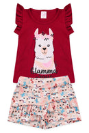 Conjunto Cropped Infantil Verão Feminino lhama Faella - Vermelho