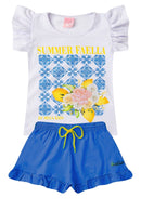 Conjunto Infantil Verão Feminino Farm Limões - Branco