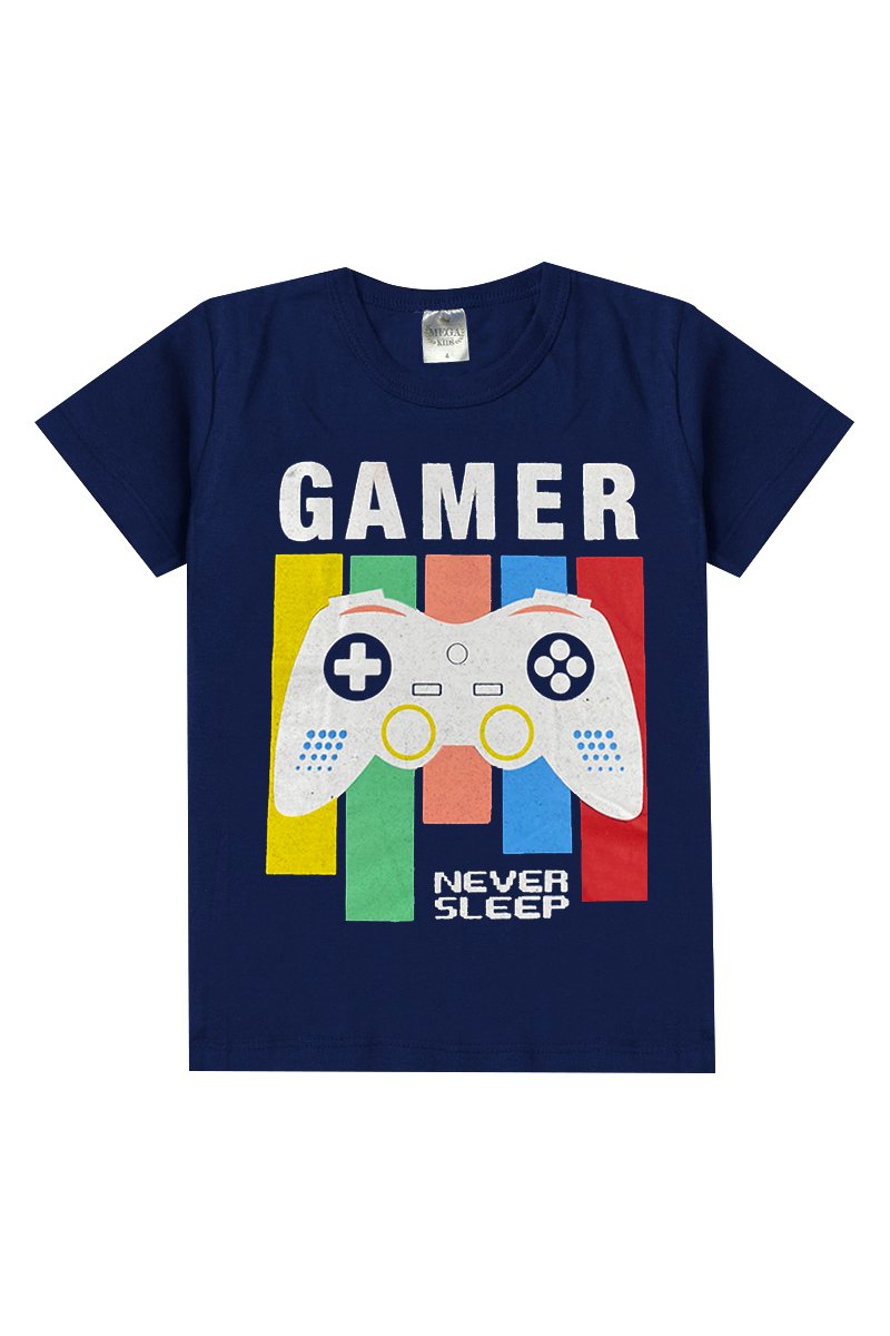 Conjunto Infantil Verão Masculino Gamer Never Sleep - Marinho