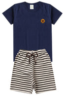 Conjunto Infantil Verão Masculino Plaquinha Coroa - Marinho