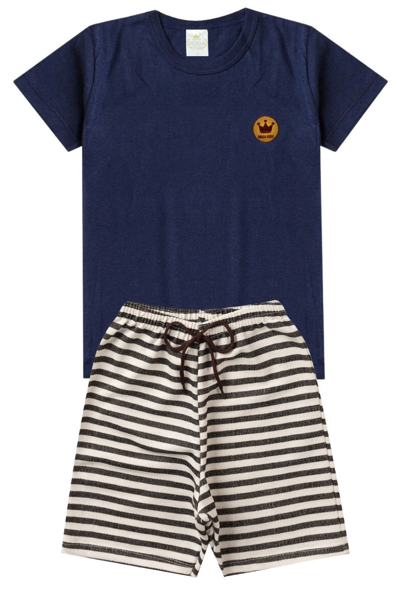 Conjunto Infantil Verão Masculino Plaquinha Coroa - Marinho