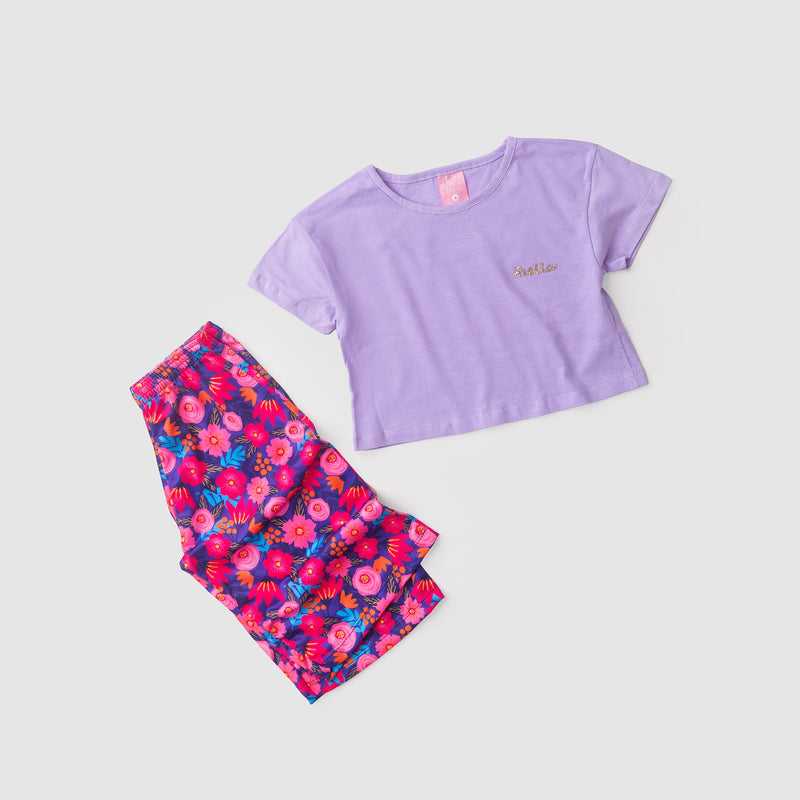 Conjunto Infantil Verão Feminino Pantalona Faella Florido - Lilás