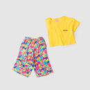 Conjunto Infantil Verão Feminino Pantalona Faella Florido - Amarelo