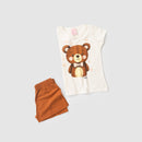 Conjunto Infantil Pijama Verão Feminino Ursinho - Off White