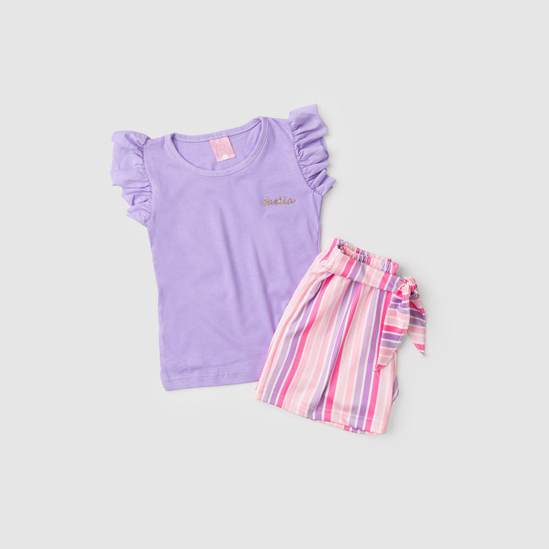 Conjunto Infantil Verão Feminino Plaquinha - Lilas