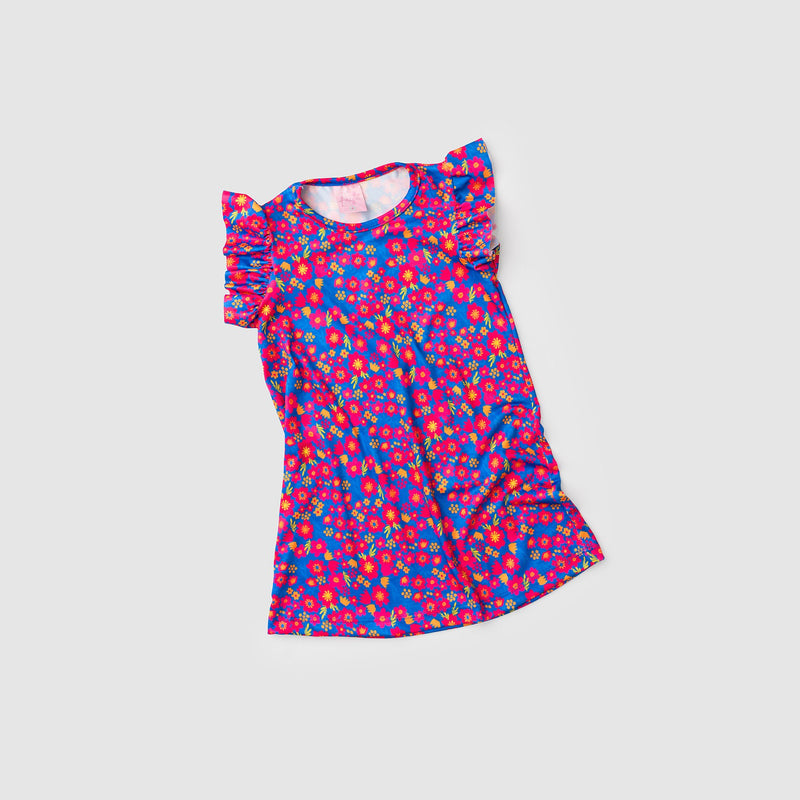 Vestido Infantil Verão Feminino Flores - Azul