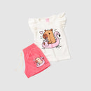 Conjunto Infantil Verão Feminino Ursinho Cool - Off White