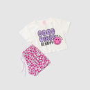 Conjunto Cropped Infantil Verão Feminino Good Vibes - Off White