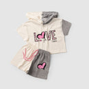 Conjunto Cropped Infantil Verão Feminino Love You - Off-White