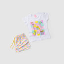 Conjunto Infantil Verão Feminino Quadriculados - Branco