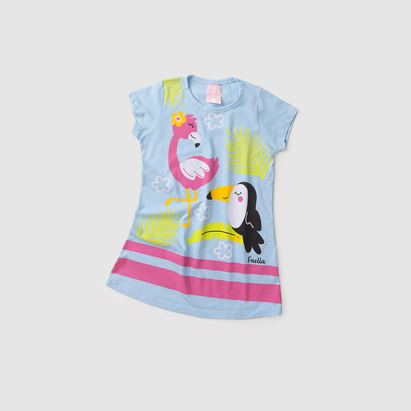 Vestido Infantil Verão Feminino Flamingo - Azul