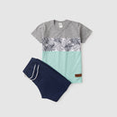 Conjunto Infantil Verão Masculino Recortes Folhas - Mescla