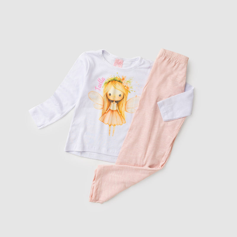 Pijama Infantil Manga Longa Feminino Fada - Branco