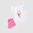 Conjunto Infantil Verão Feminino Sorvete - Branco