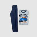 Pijama Infantil Manga Longa Masculino Vintage - Azul