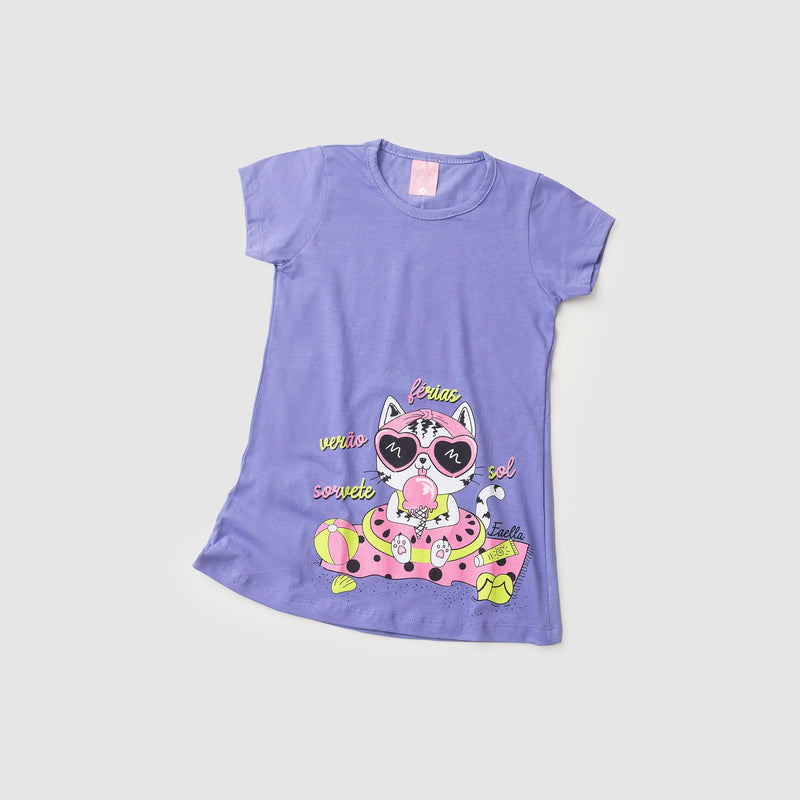 Vestido Infantil Verão Feminino Gatinha de Oculos - Lilás