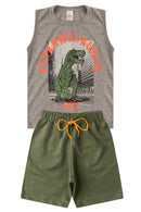 Conjunto Infantil Verão Masculino Regata Tyrannosaurus Rex - Mescla