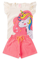 Conjunto Infantil Verão Feminino Unicórnio - Off